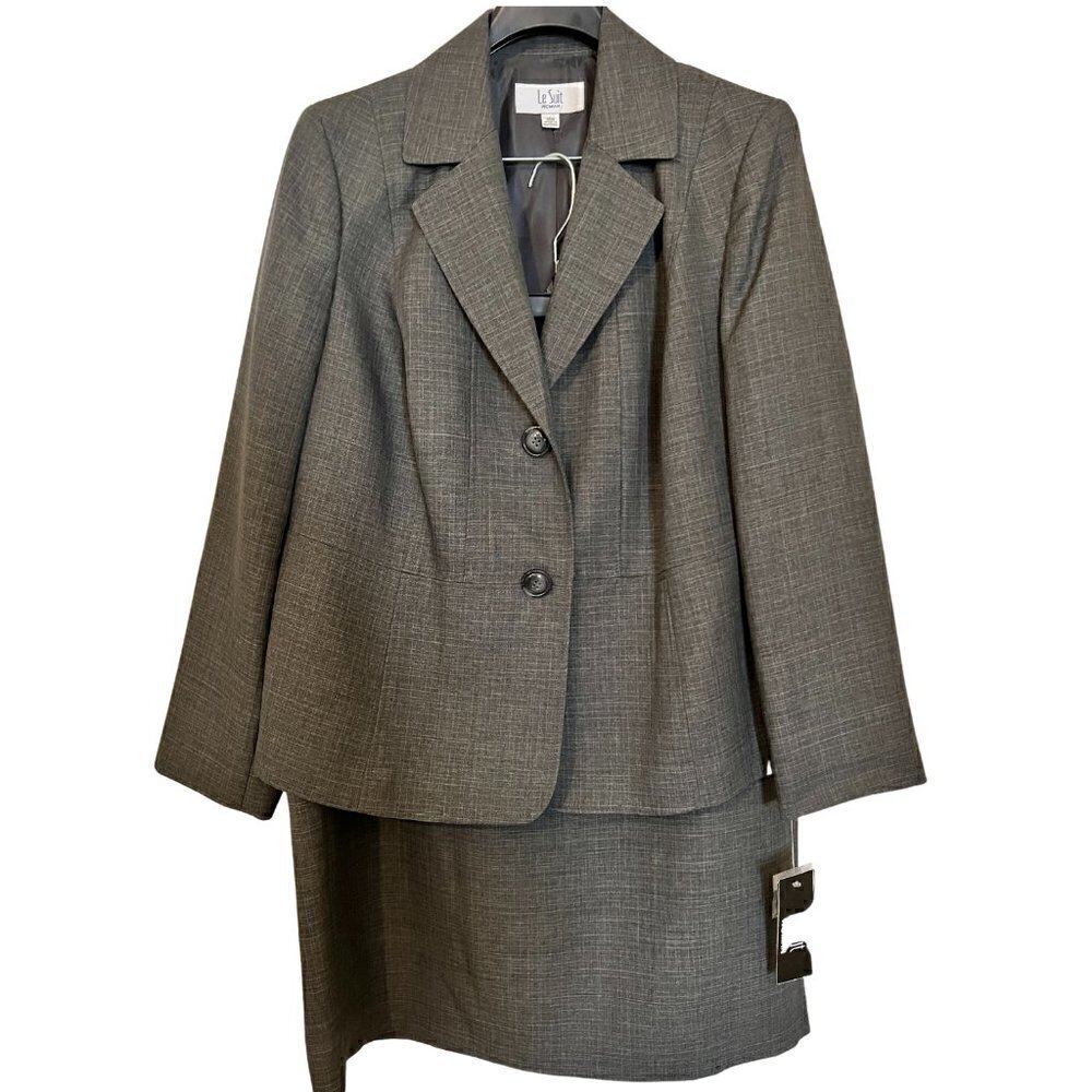 Le Suit 2-Button Lined Skirt Suit, 14W